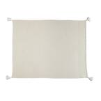 Nicobar Ivory / Beige Casual Striped Tassel Cotton Throw Blanket