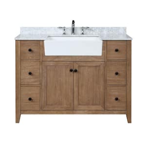 Sally 48 in. Single Bath Vanity in Ash Brown with Marble Vanity Top in Carrara White with Farmhouse Basin