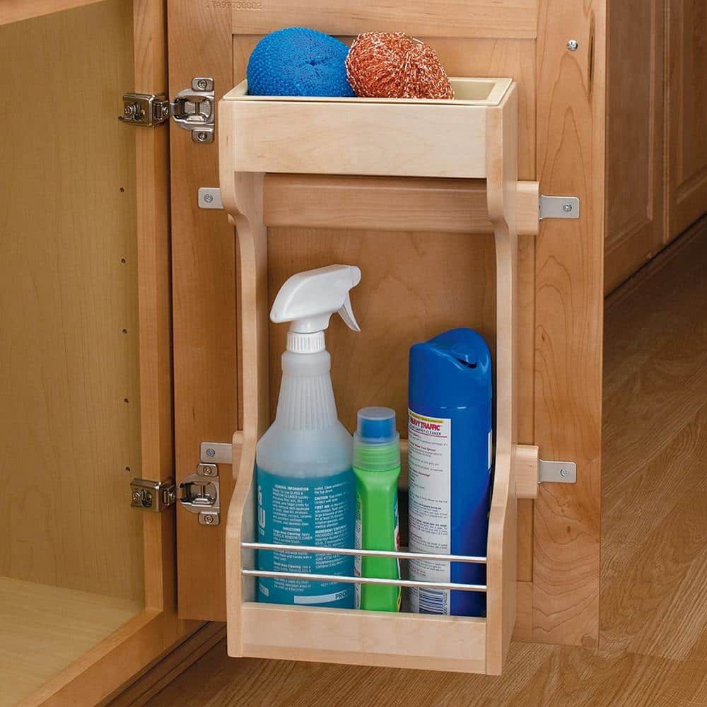 Natural Maple Wood Under Sink Cabinet Storage Organizer with Chrome Rails