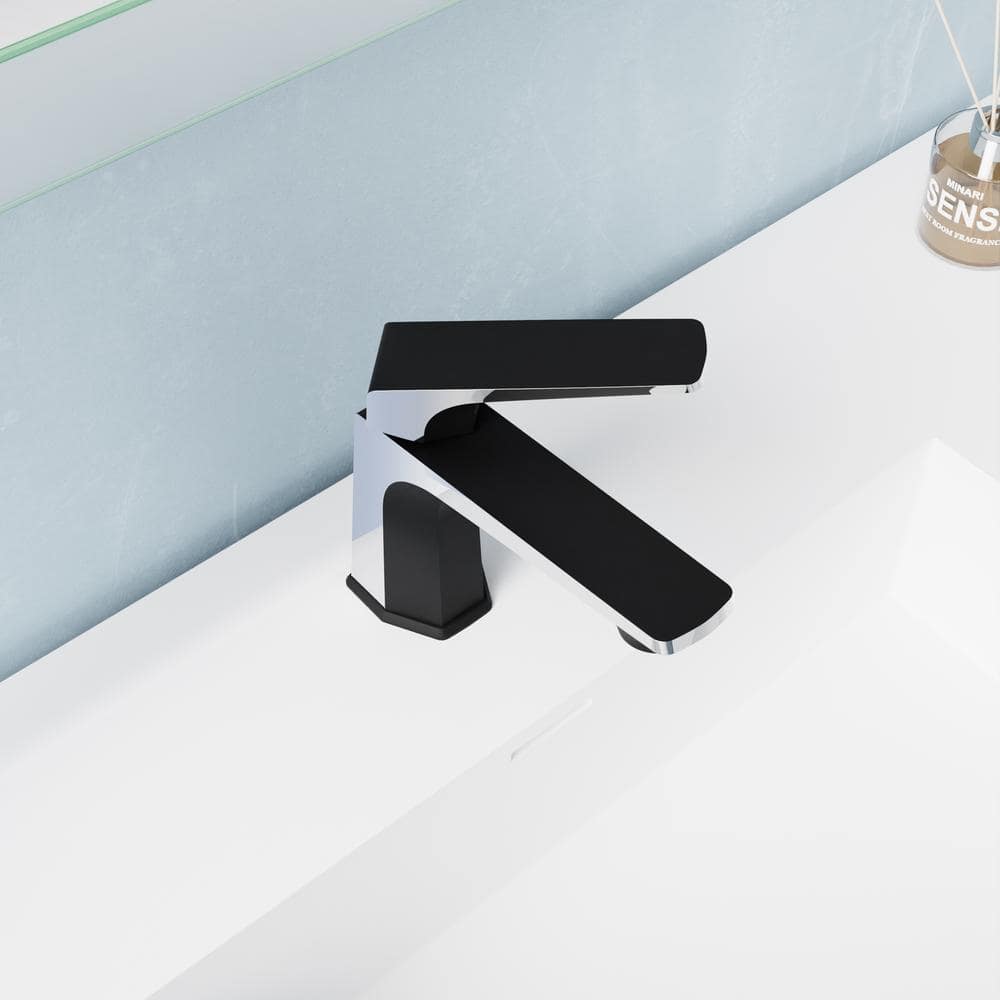 Matte Black and Chrome Single Handle Bathroom Faucet with Pop-Up Drain