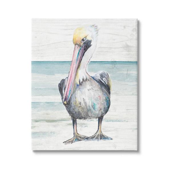 The Stupell Home Decor Collection Pelican Bird Standing Beach Sand Grain Pattern Design by Patricia Pinto Unframed Animal Art Print 40 in. x 30 in.