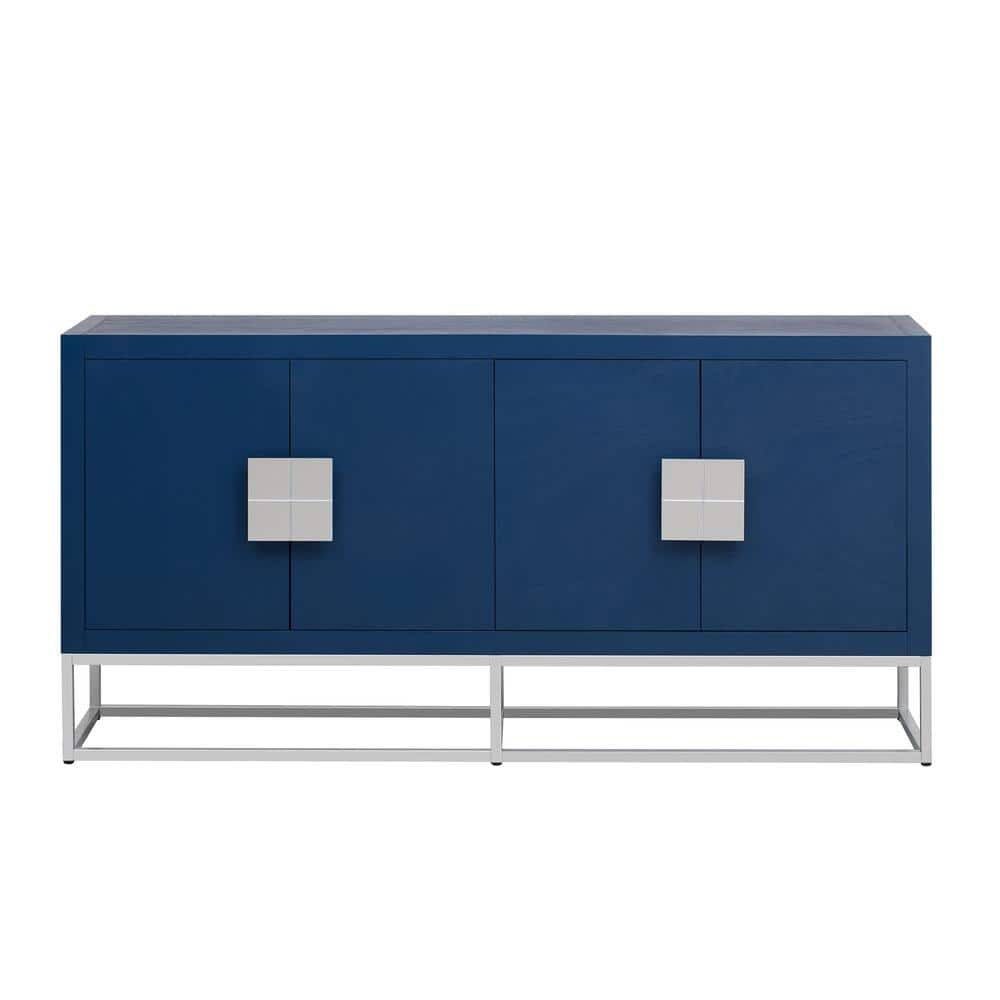 63 in. W x 15.7 in. D x 31.8 in. H Navy Blue Linen Cabinet with Unique Supp