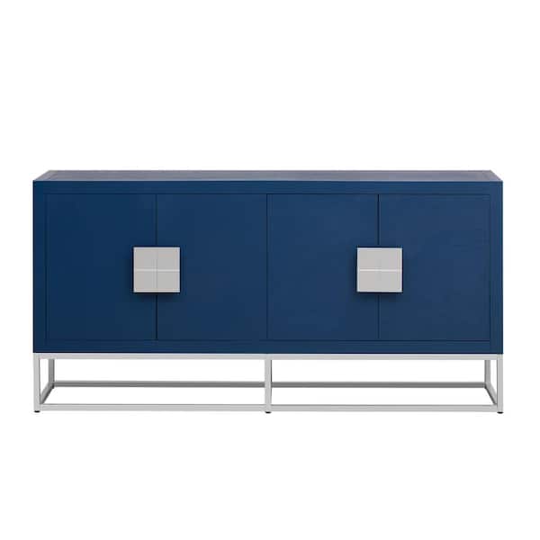 Unbranded 63 in. W x 15.7 in. D x 31.8 in. H Navy Blue Linen Cabinet with Unique Support Legs and Adjustable Shelves