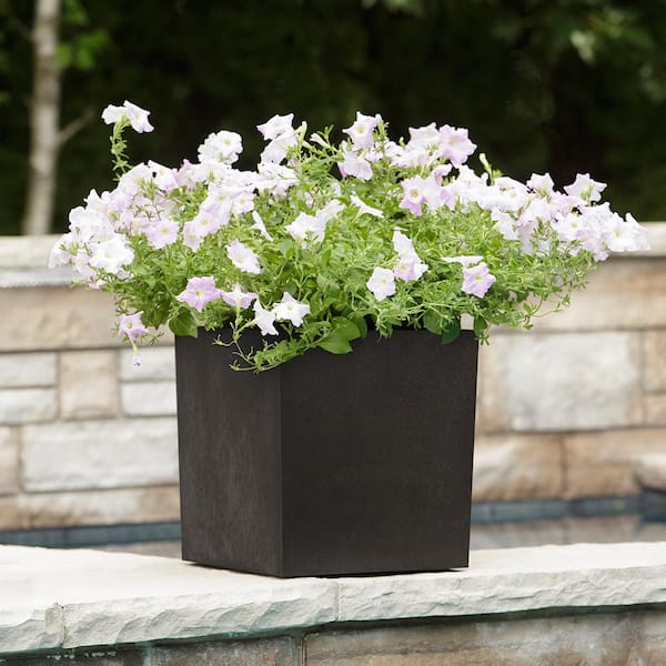 Guinevere Medium Black Rubber Self-Watering Square Planter with Drainage Holes (13 in. L x 13 in. W x 14 in. H) 2 Pack