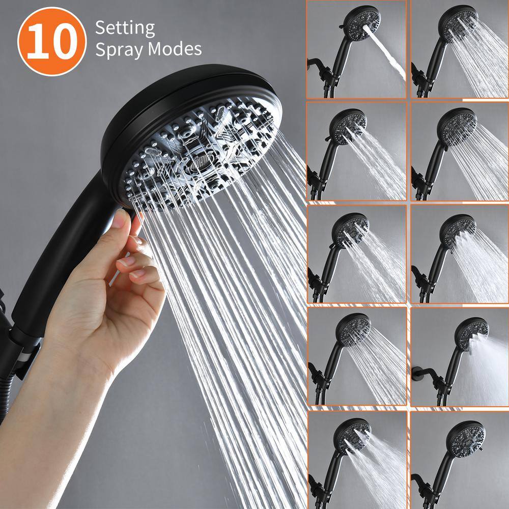 Matte Black Double Handle Wall Mounted Shower Faucet Set