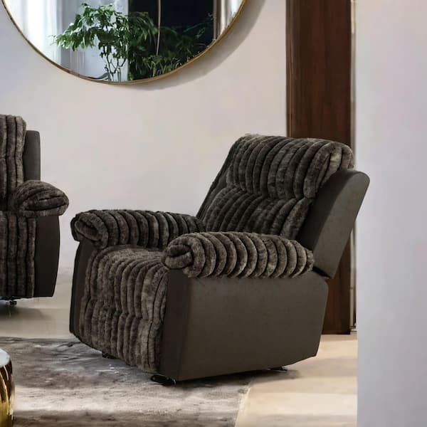 Furniture of America Treiner Brown Fabric Glider Recliner with 2-Tone Design and Pillow Top Arms