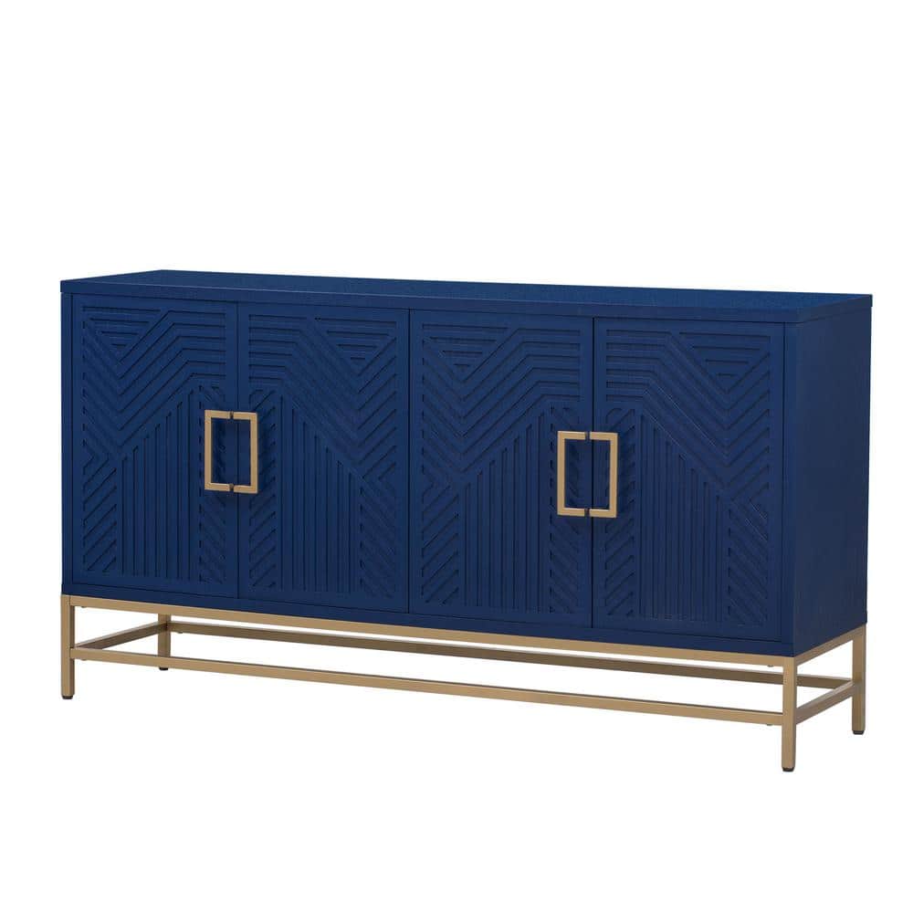 59.80 in. W x 15.70 in. D x 34 in. H Navy Blue Linen Cabinet Sideboard with