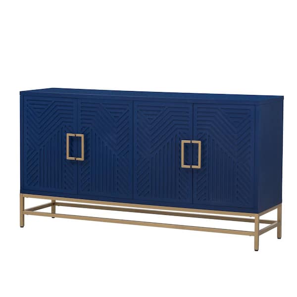 Unbranded 59.80 in. W x 15.70 in. D x 34 in. H Navy Blue Linen Cabinet Sideboard with Adjustable Shelves, Metal Handles and Legs