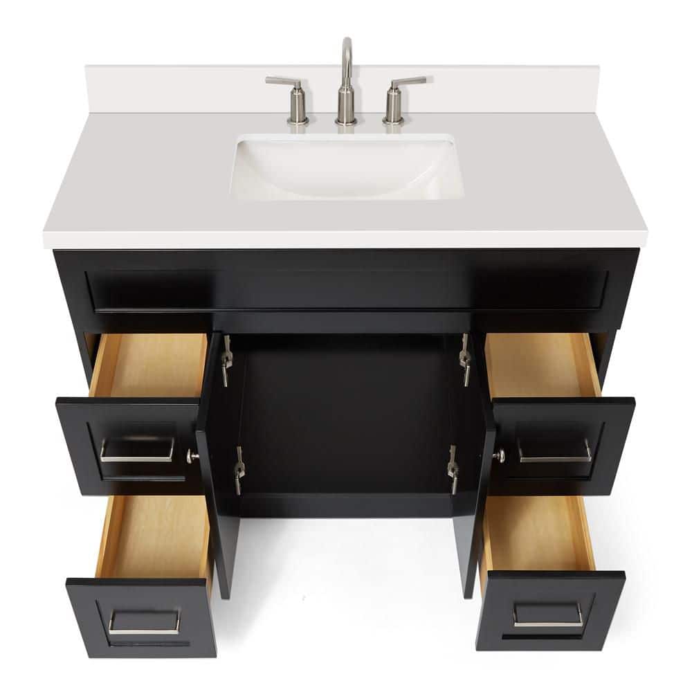 Hamlet 43" Black Solid Wood Vanity with White Quartz Top