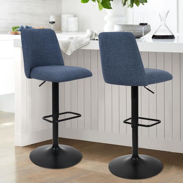 Bruno Blue Adjustable 24"-32" Seat Height High Back Bar Stool (Set of 2) (17 in. W x 32-44 in. H)