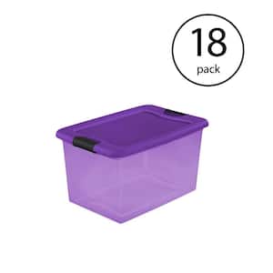 64 Quart Latching Plastic Storage Container Bin in Purple (18 Pack)