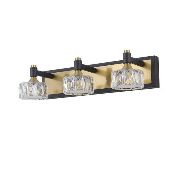 CIPACHO 19.71 in. 3-Light Yellow Brown LED Crystal Bathroom Vanity Light Over Mirror Bath Wall Lighting Fixtures