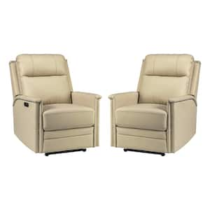 Valentino Transitional Beige Electric Genuine Leather Recliner with USB Port and Resume Button (Set of 2)