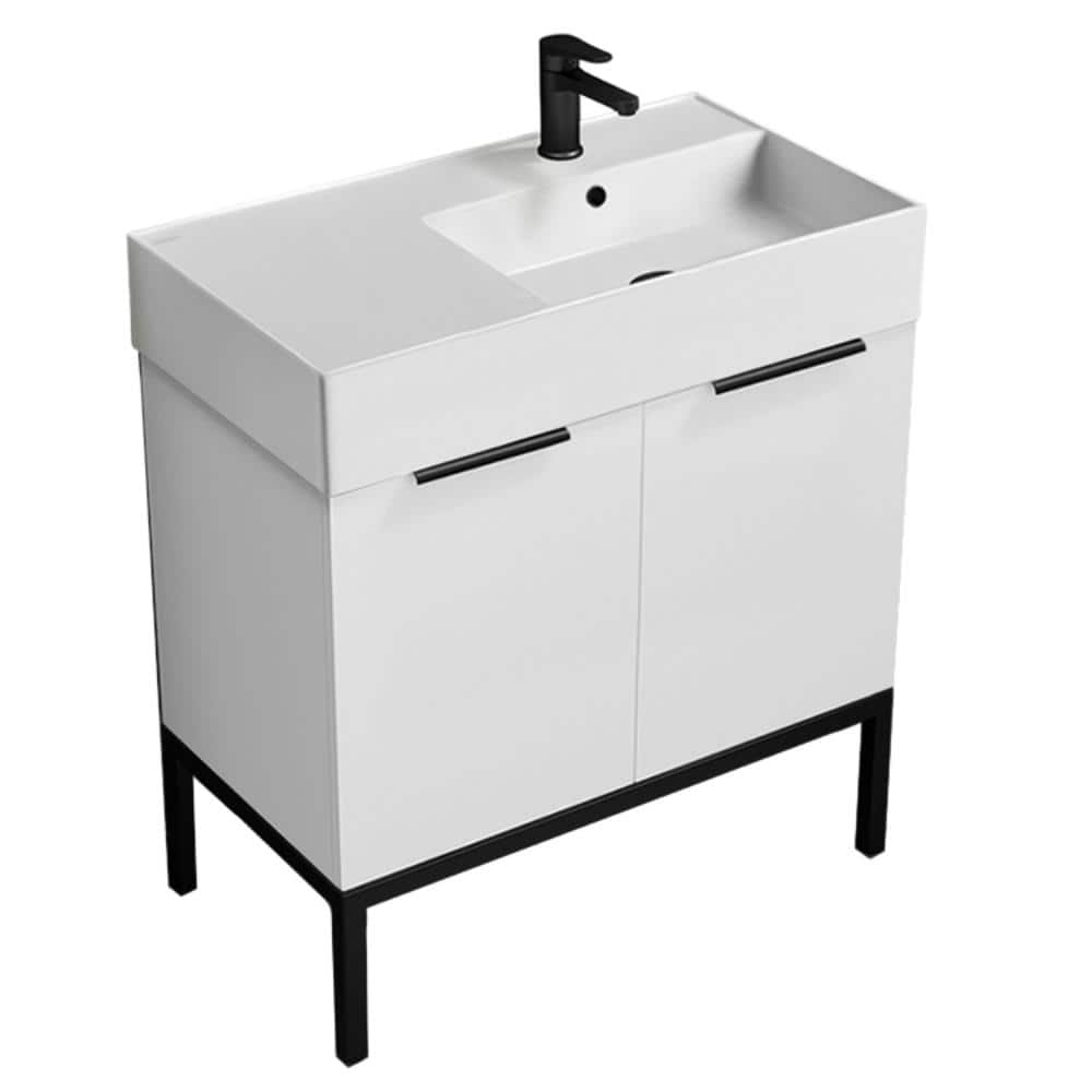 Derin 31.9 in. W x 17.3 in. D x 34.65 in. H Modern Bathroom Vanity in Glossy White With White Ceramic Top price history on PriceWatchPro