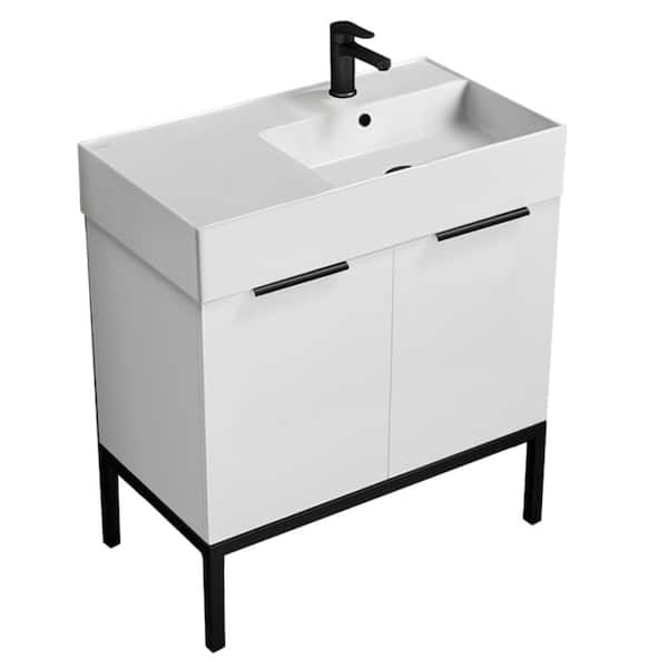 Nameeks Derin 31.9 in. W x 17.3 in. D x 34.65 in. H Modern Bathroom Vanity in Glossy White With White Ceramic Top