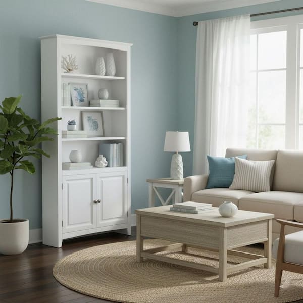Shelly 72 in. Tall White Solid Wood 6-Shelf Standard Bookcase with Lower Doors