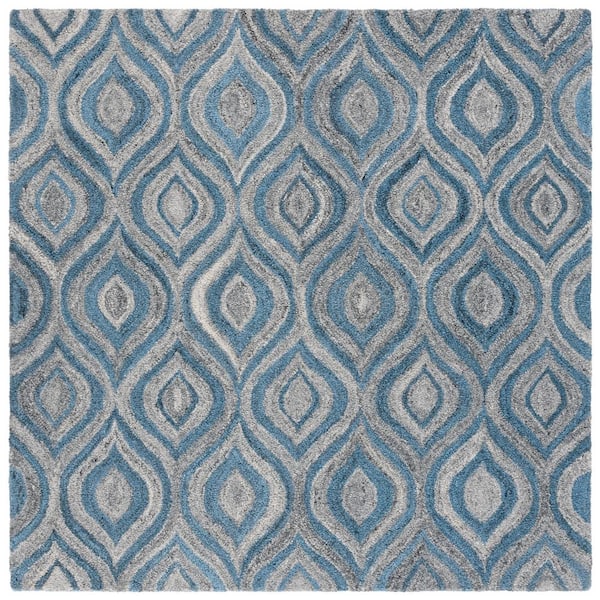 SAFAVIEH Abstract Gray/Blue 6 ft. x 6 ft. Concentric Trellis Square Area Rug