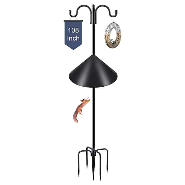 Bird Feeder Iron 108 Inch Double Shepherds Hook with Squirrel Baffles Adjustable Heavy Duty with 5 Prongs Base Black