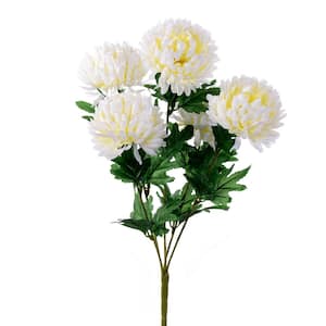 23 in. White Yellow Artificial Mum Bush Floral Arrangement