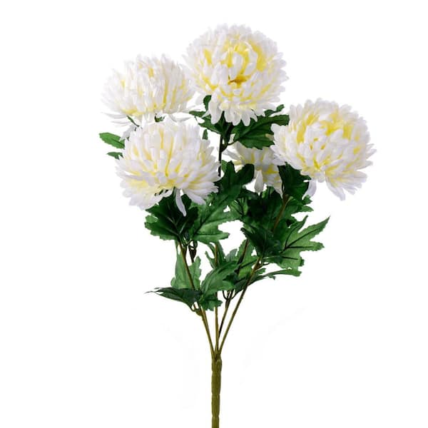Vickerman 23 in. White Yellow Artificial Mum Bush Floral Arrangement