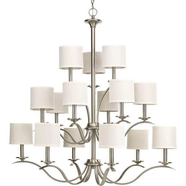 Progress Lighting Inspire Collection 15, Alexa Collection 5 Light Brushed Nickel Chandelier With White Fabric Shades