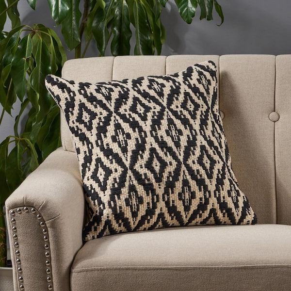 Noble House Allport Black and White Geometric Cotton 18 in. x 18 in. Throw Pillow