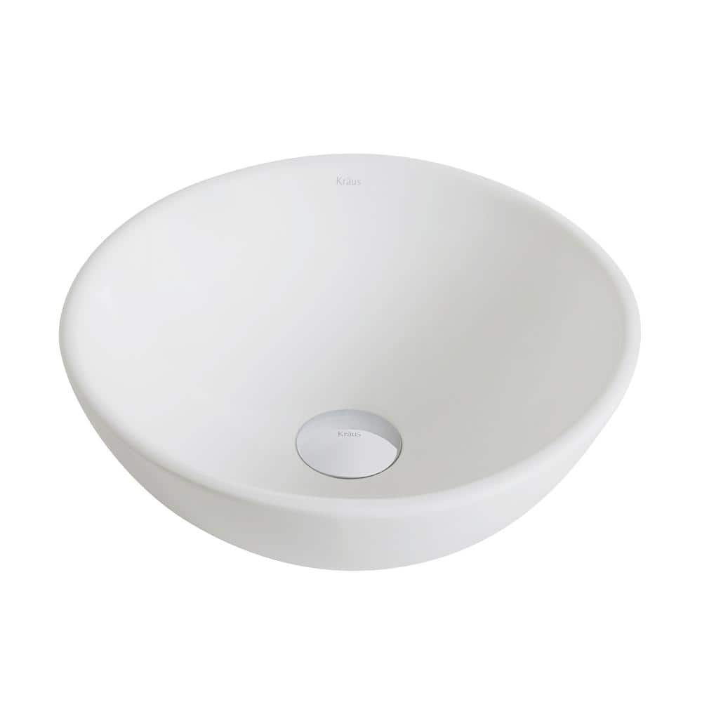 Elavo White Ceramic Round Vessel Sink with Brushed Nickel Drain