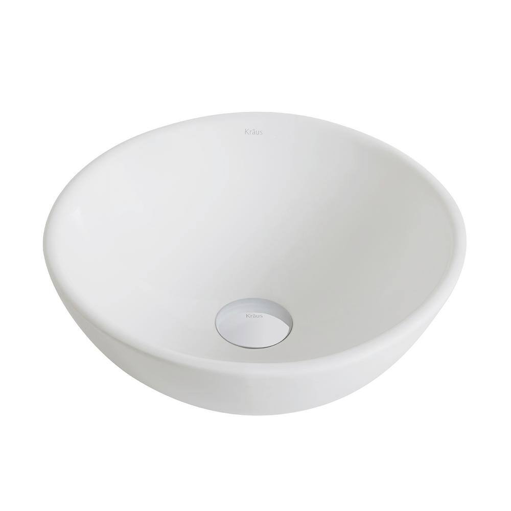 Elavo White Ceramic Round Vessel Sink with Oil Rubbed Bronze Drain