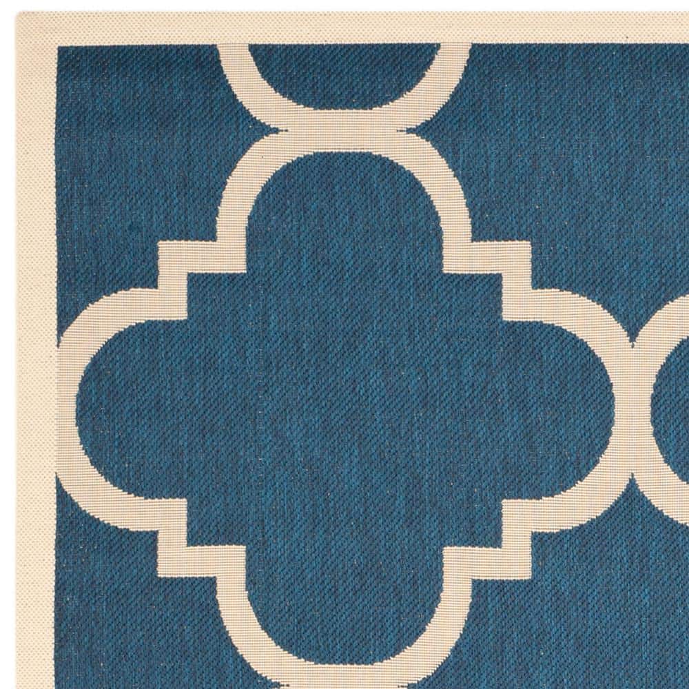 Navy and Beige Synthetic Rectangular Indoor/Outdoor Rug