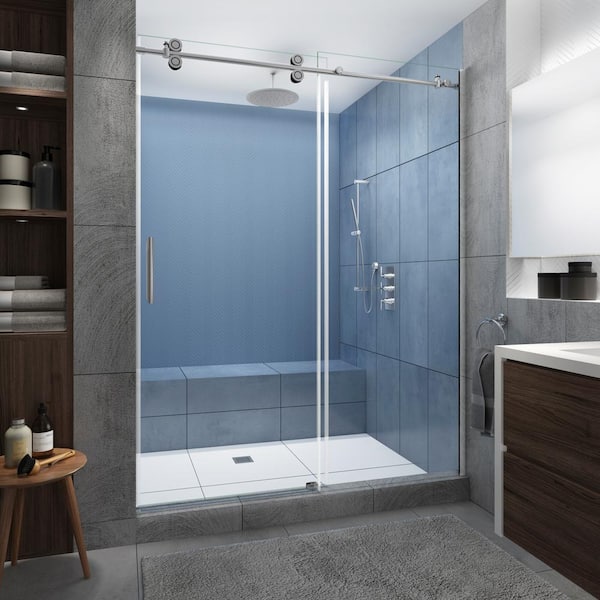 Aston Langham XL 68 in. - 72 in. x 80 in. Frameless Sliding Shower Door with StarCast Clear Glass in Polished Chrome Left Hand