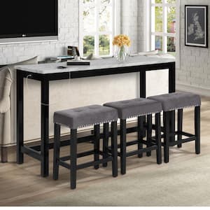 New Classic Furniture Celeste 4-piece Gray Wood Top Bar Table Set with Faux Marble Top