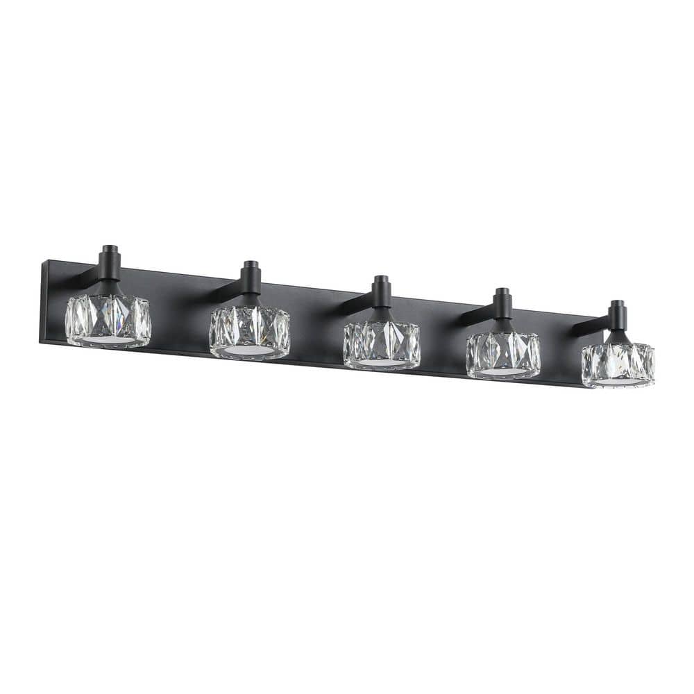 Modern 36 in. 5-Light Black LED Vanity Light Wall Sconce with Crystal Glass Shades price history on PriceWatchPro