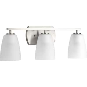 Leap Collection 23 in. 3-Light Brushed Nickel Etched Glass Modern Bathroom Vanity Light