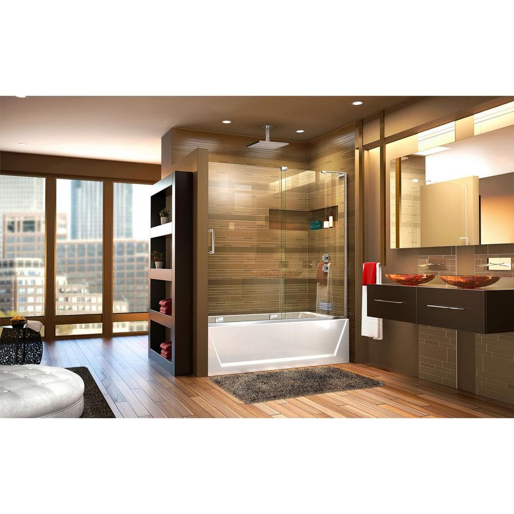 Mirage-X 60" Clear Tempered Glass Frameless Sliding Tub Door