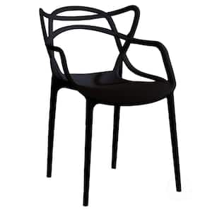 Mid-Century Modern Black Style Stackable Plastic Molded Armchair with Entangled Open Back