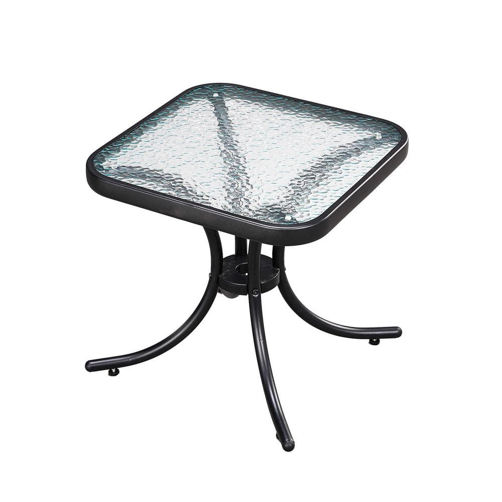 Karl home 18in Black Square Outdoor Side Table, Glass Top and