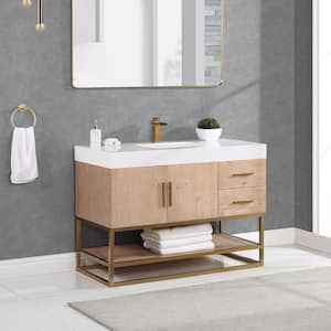 Bianco 48 in. W x 22 in. D x 34 in . H Single Sink Bath Vanity in Light Brown with White Composite Stone Top