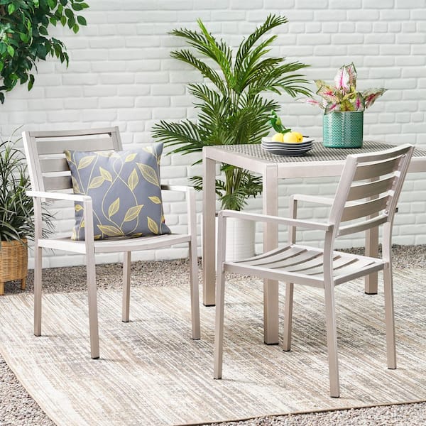 2-Pieces Modern Aluminum Outdoor Dining Chair in Silver for Garden
