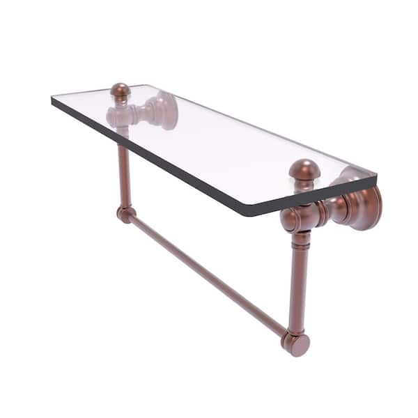 Allied Brass Carolina 16 in. W x 7 in. H x 5.54 Glass Rectangular Shelf in Antique Copper with Integrated Towel Bar