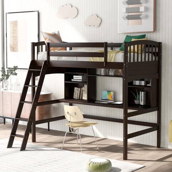 Espresso Twin Size Loft Bed With, Twin Loft Bed With Drawers And Desk