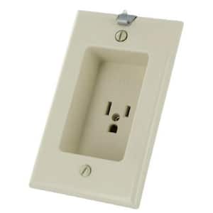 15 Amp Residential Grade 1-Gang Recessed Single Outlet with Clocked Hanger Hook, Light Almond