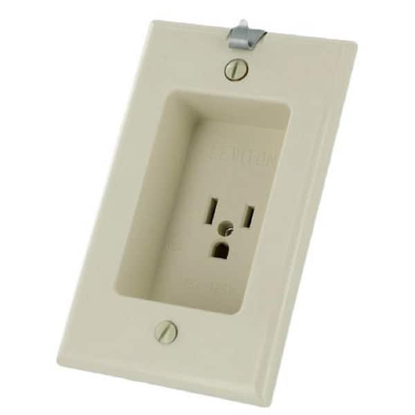 Leviton 15 Amp 125 V 1-Gang Recessed Single Outlet/Receptacle, w/ Clock Hanger Hook, Light Almond (1-Pack) 688-I