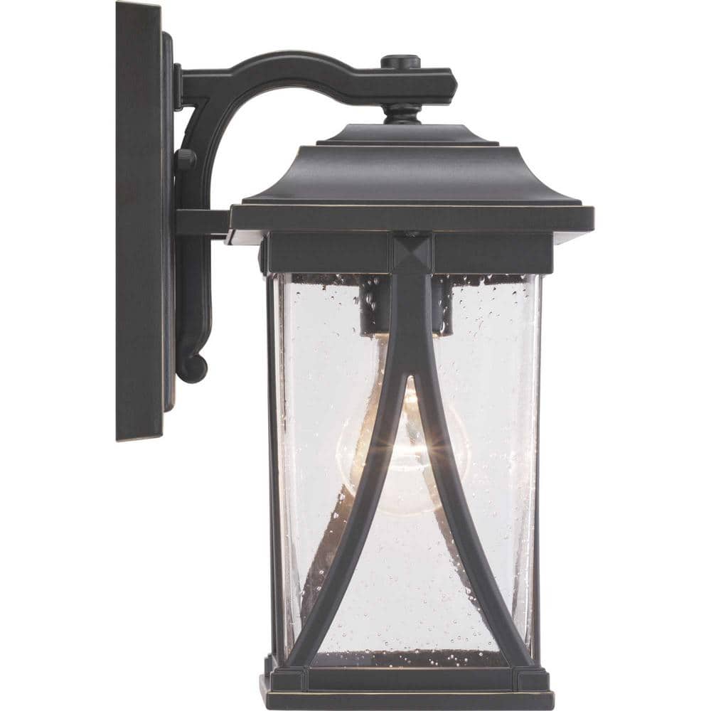 Antique Bronze Outdoor Lantern Sconce with Seeded Glass