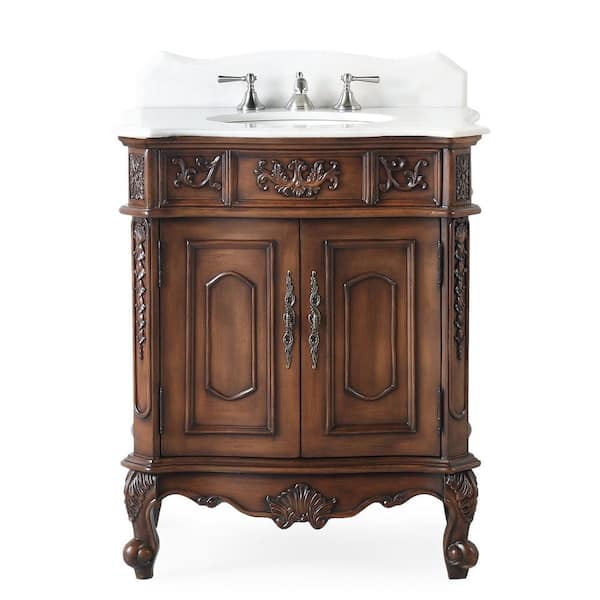 Unbranded Old Timer 30.75 in. W x 20.5 in D. x 36.5 in. H White marble Top in Cherry With White Undermount porcelain Sink Vanity
