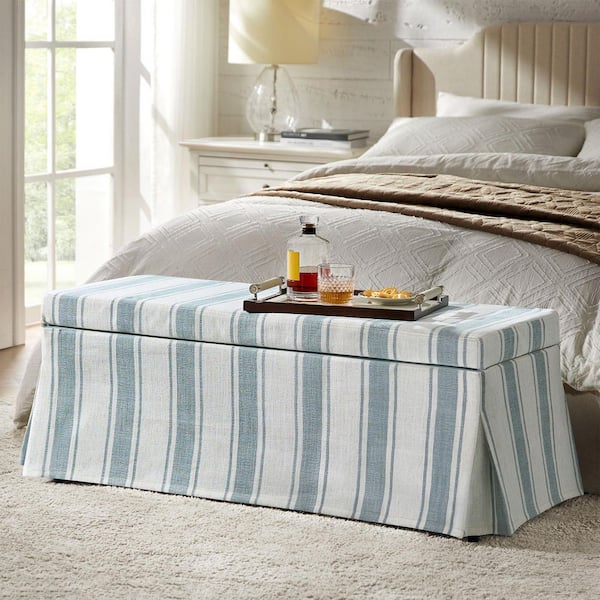 Aaron Blue 46.5 in. Storage Bedroom Bench with Slipcover