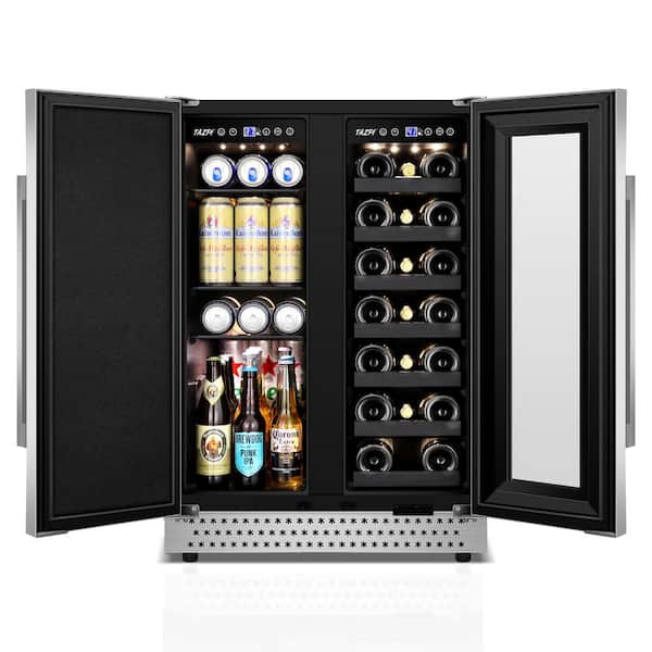 Dual Zone 24 in. Built-In/Freestanding 20-Wine Bottles and 88-Can with French Door Beverage Cooler, Stainless Steel