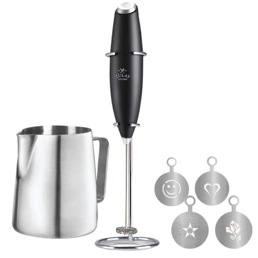 Zulay Kitchen Handheld Milk Frother Set with Stand, 12 oz Frothing