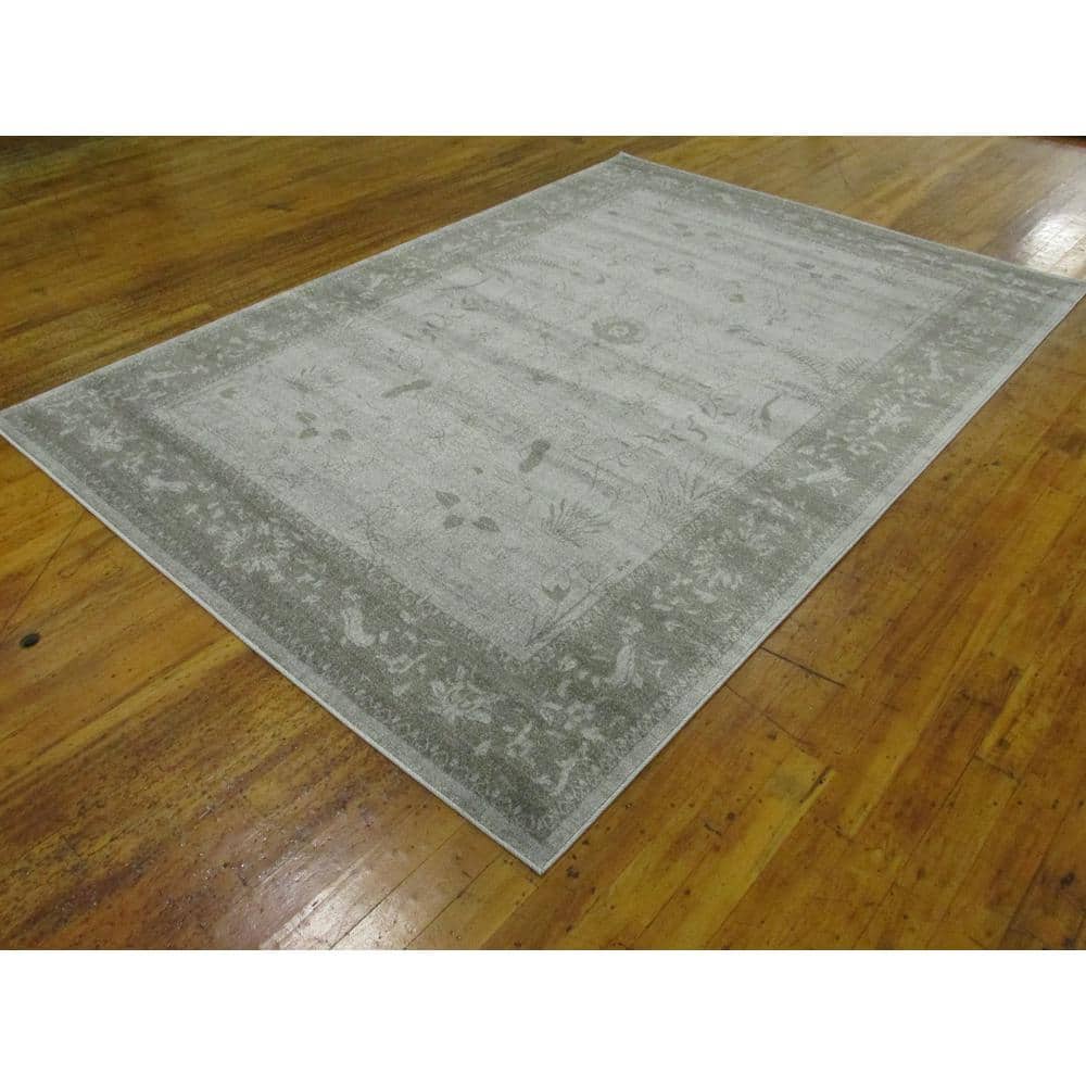 La Jolla Light Gray Floral Reversible Synthetic Rug, 7x10 ft