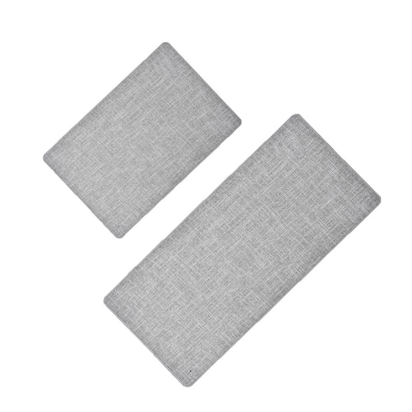 Unbranded Woven Effect Light Grey 18 in. x 47 in. and 18 in. x 32 in. Polyester Set of Kitchen Mat