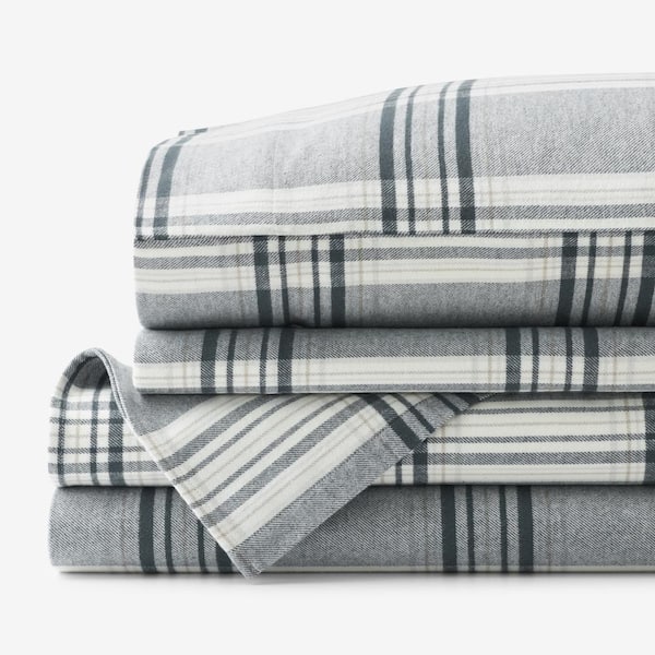 The Company Store Company Cotton Classic Plaid Navy Gray Cotton King Sheet Set